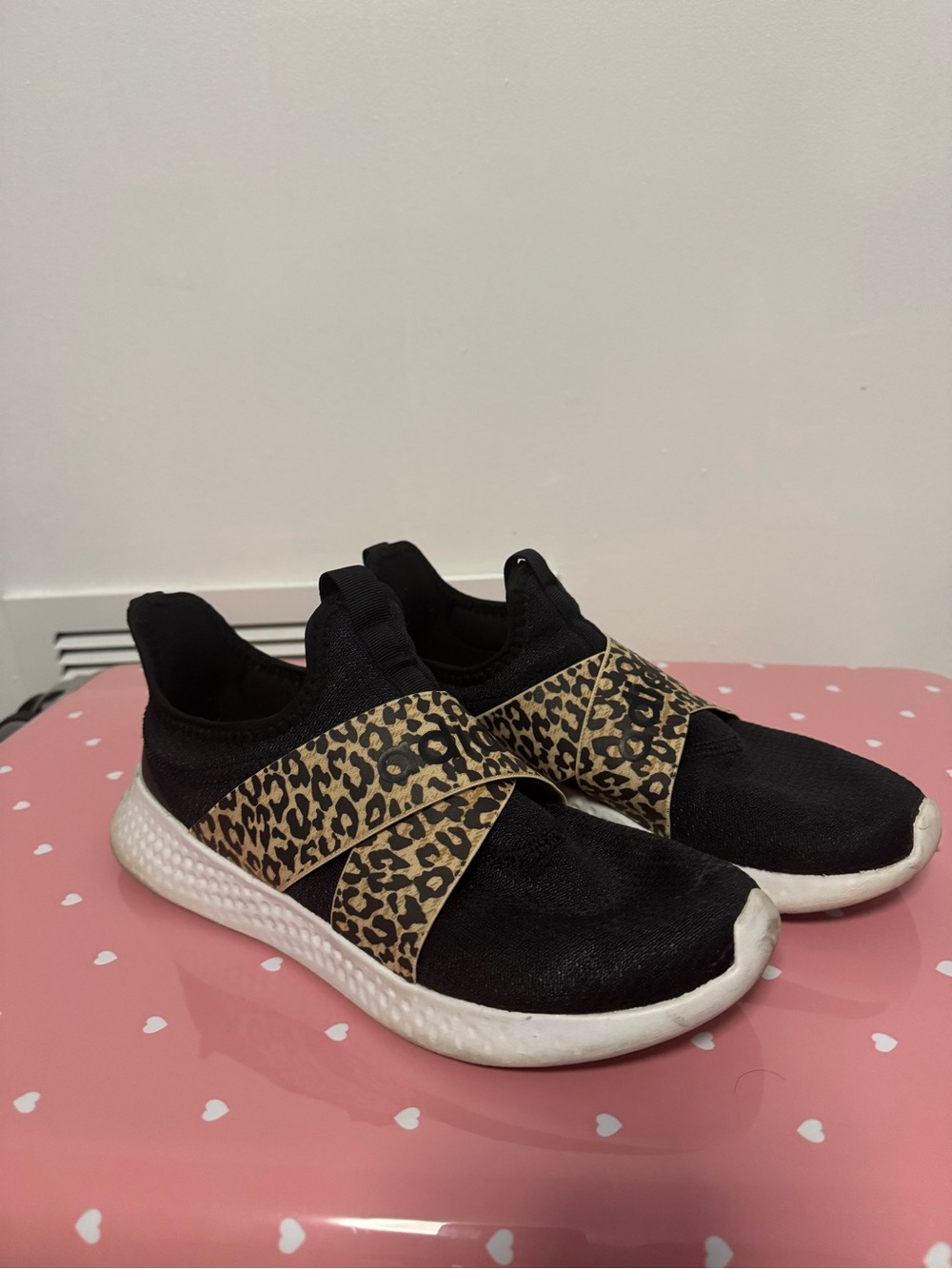 adidas Black Slip-On Sneakers with Leopard Strap